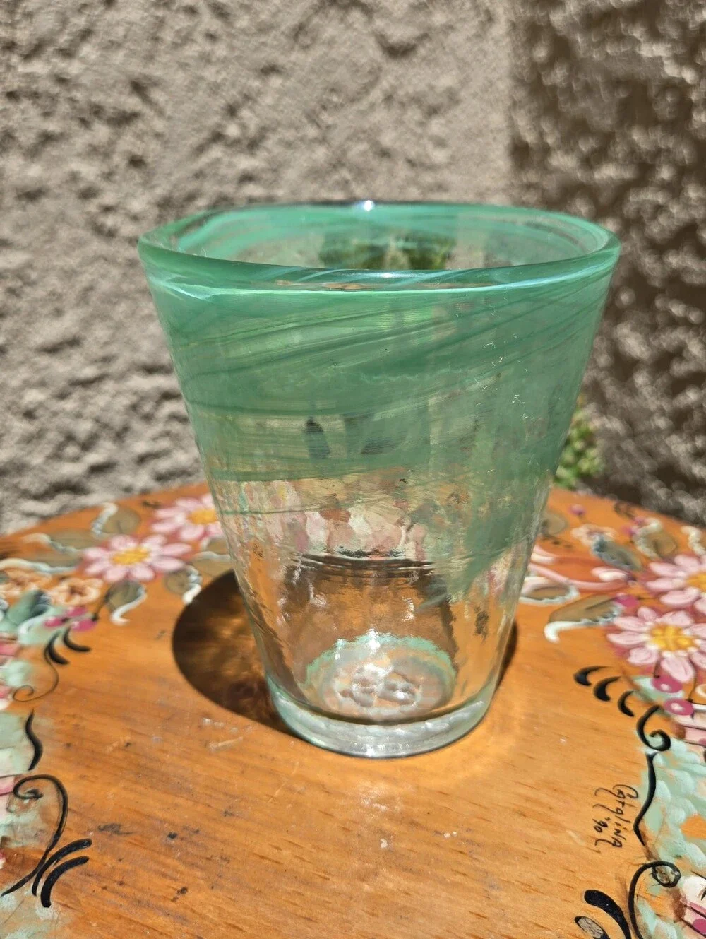 Kosta Boda Mine Green Swirl Tumbler Glass Ulrica Hydman-Vallien Sweden Art Glass
